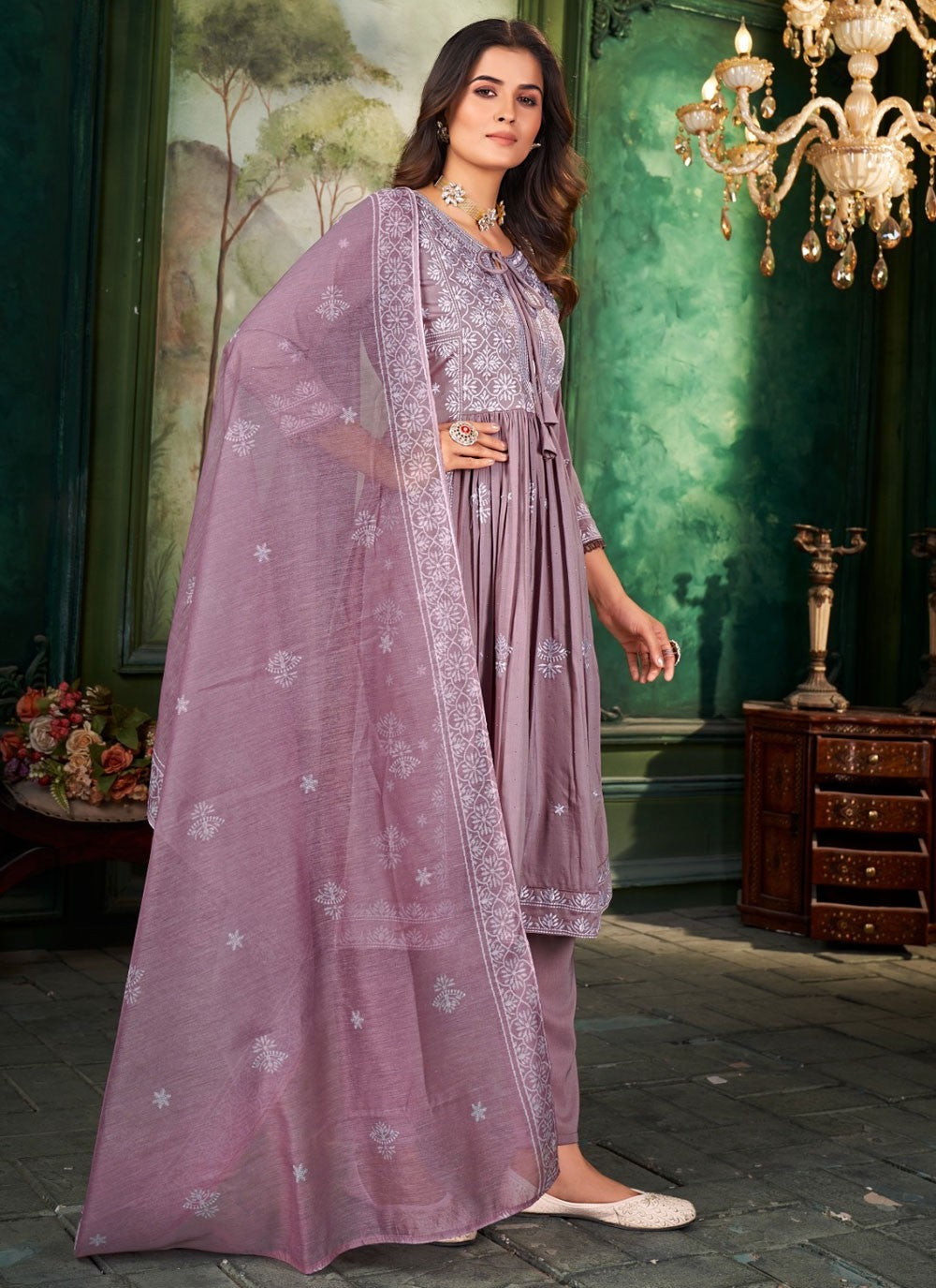 Embroidered Muslin Purple Salwar Suit T5956