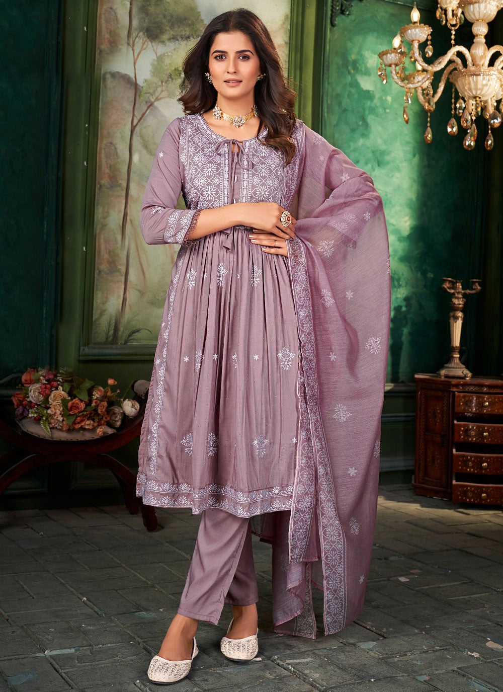 Embroidered Muslin Purple Salwar Suit T5956