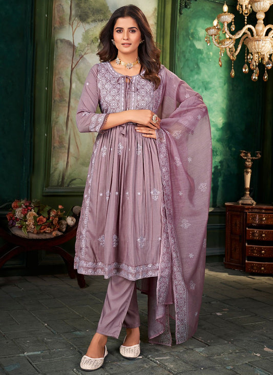 Embroidered Muslin Purple Salwar Suit T5956