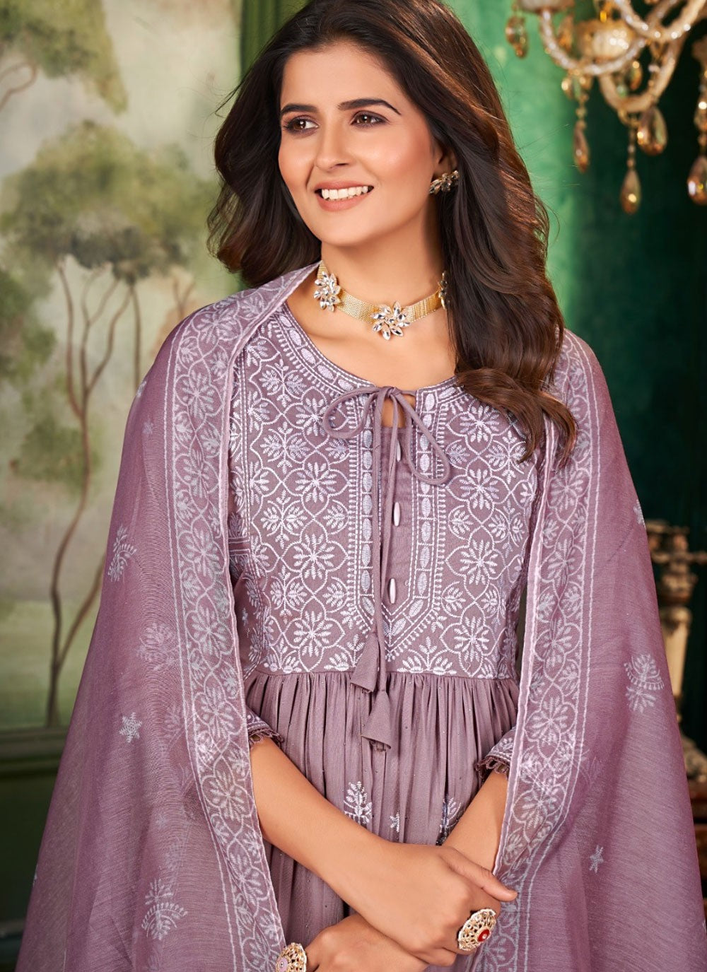 Embroidered Muslin Purple Salwar Suit T5956
