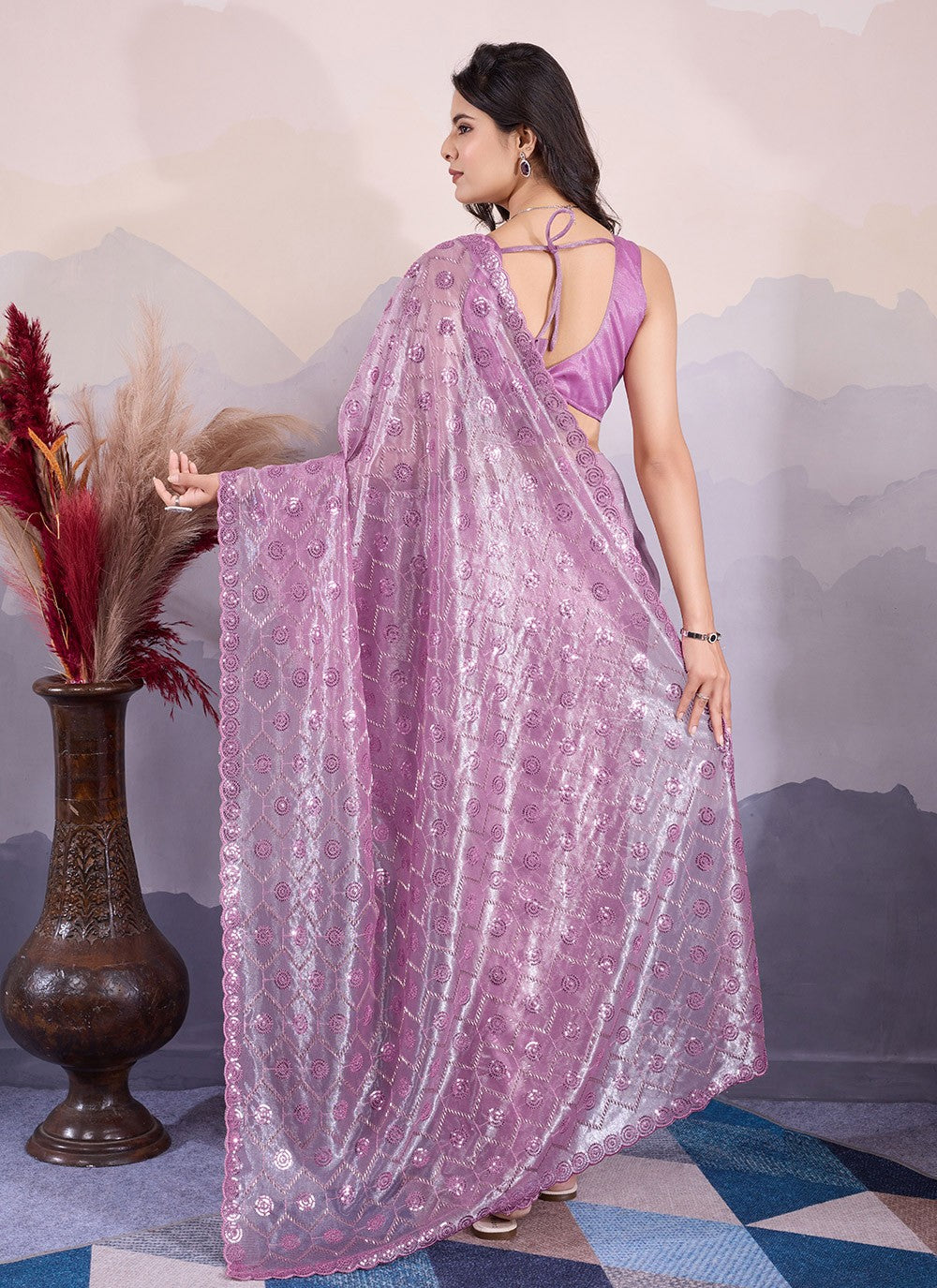 Classic Embroidered Net Saree - S8545