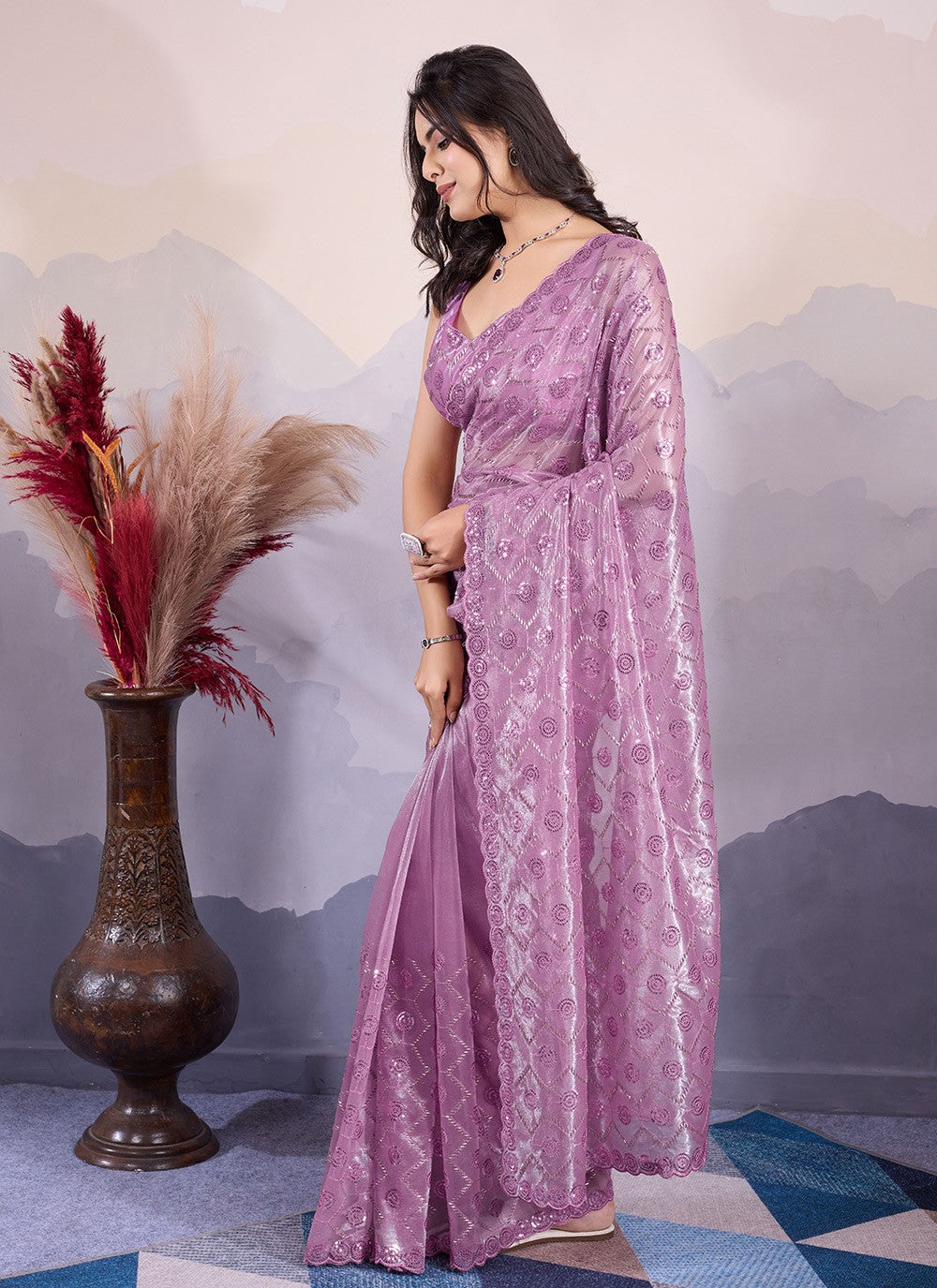 Classic Embroidered Net Saree - S8545