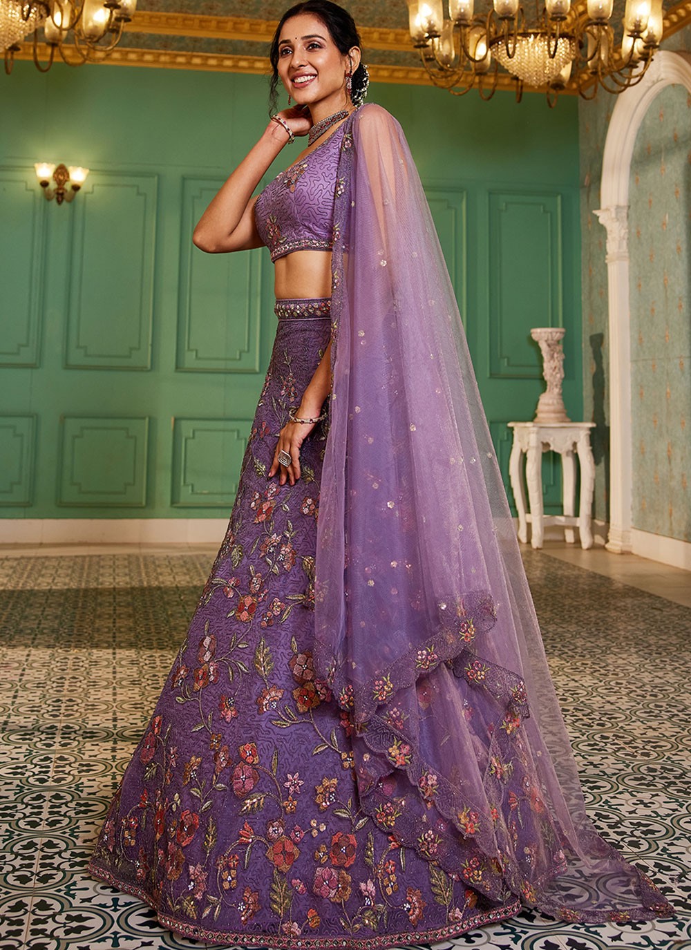 Beads Net Purple Lehenga - L3375