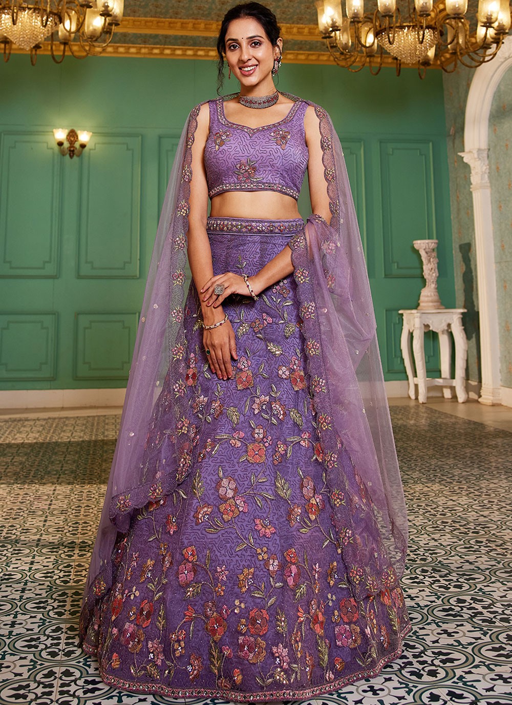 Beads Net Purple Lehenga - L3375