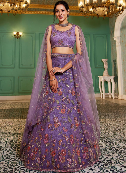 Beads Net Purple Lehenga - L3375