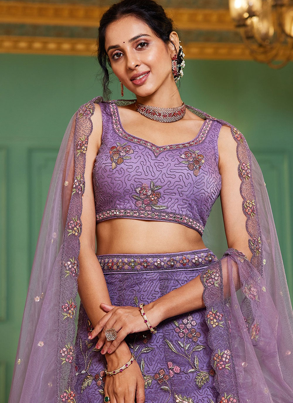 Beads Net Purple Lehenga - L3375