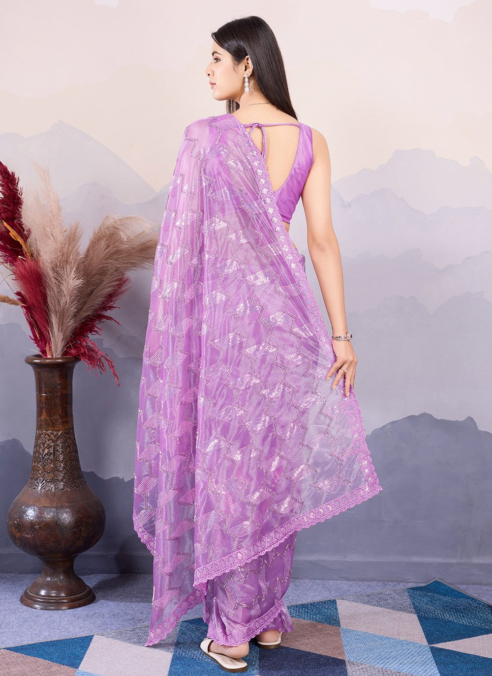 Classic Embroidered Net Saree - S8490
