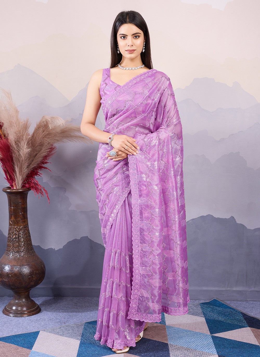 Classic Embroidered Net Saree - S8490