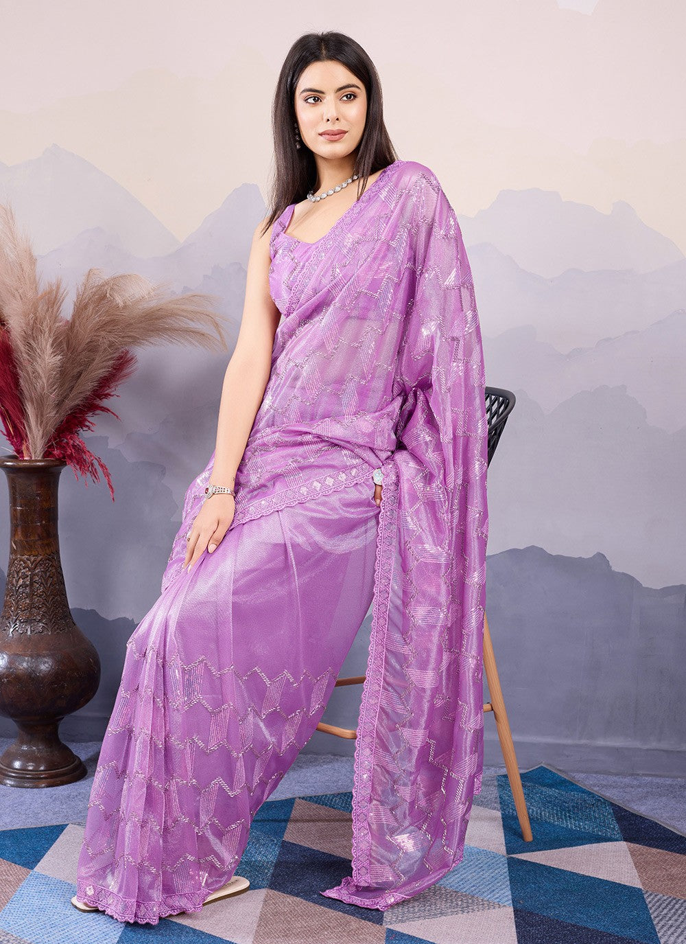 Classic Embroidered Net Saree - S8490