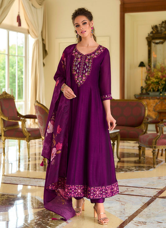 Anarkali Embroidered, Hand Embroidery Purple T8162