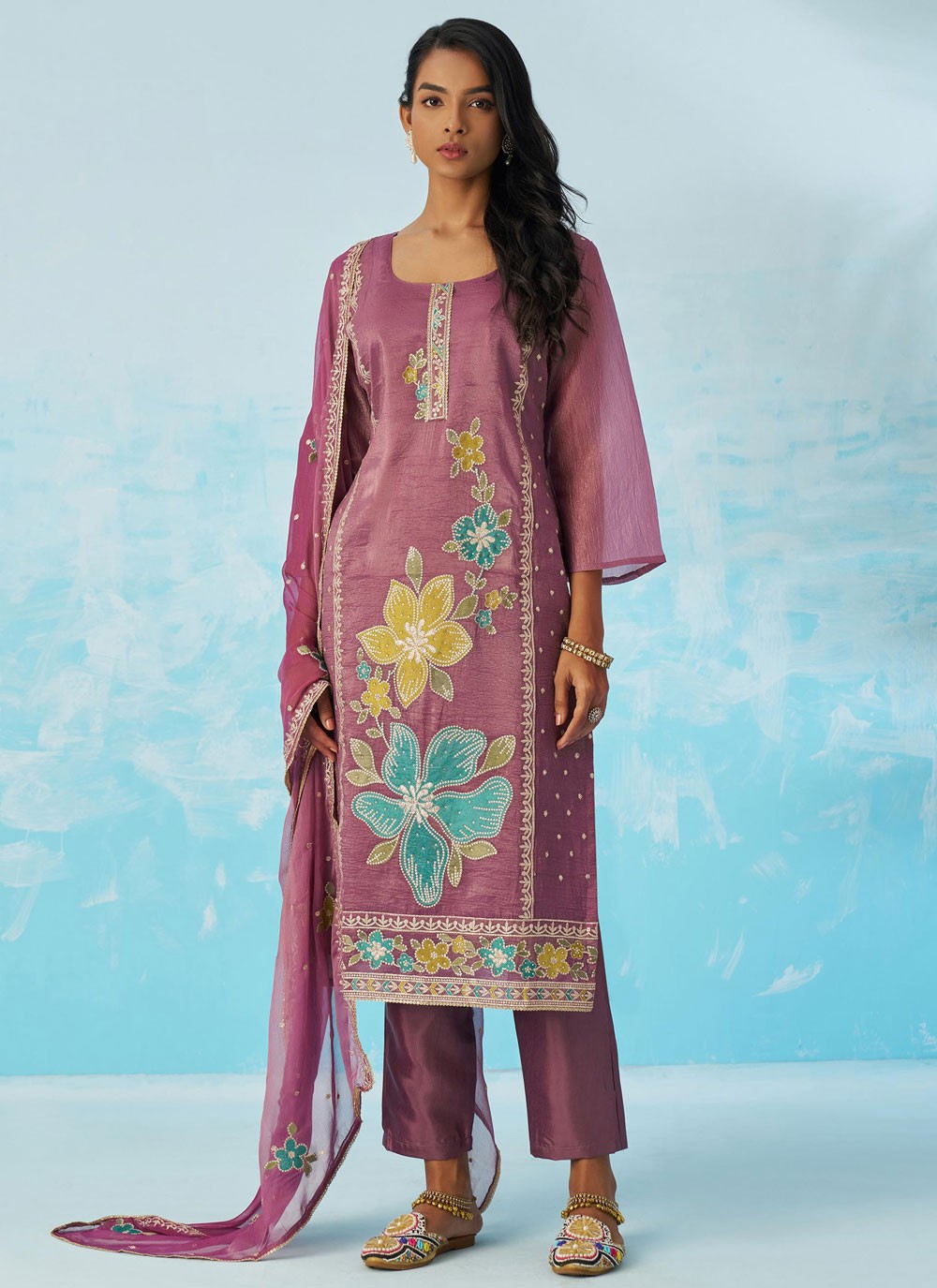 Pant Style Suit Fancy Work Purple T8871