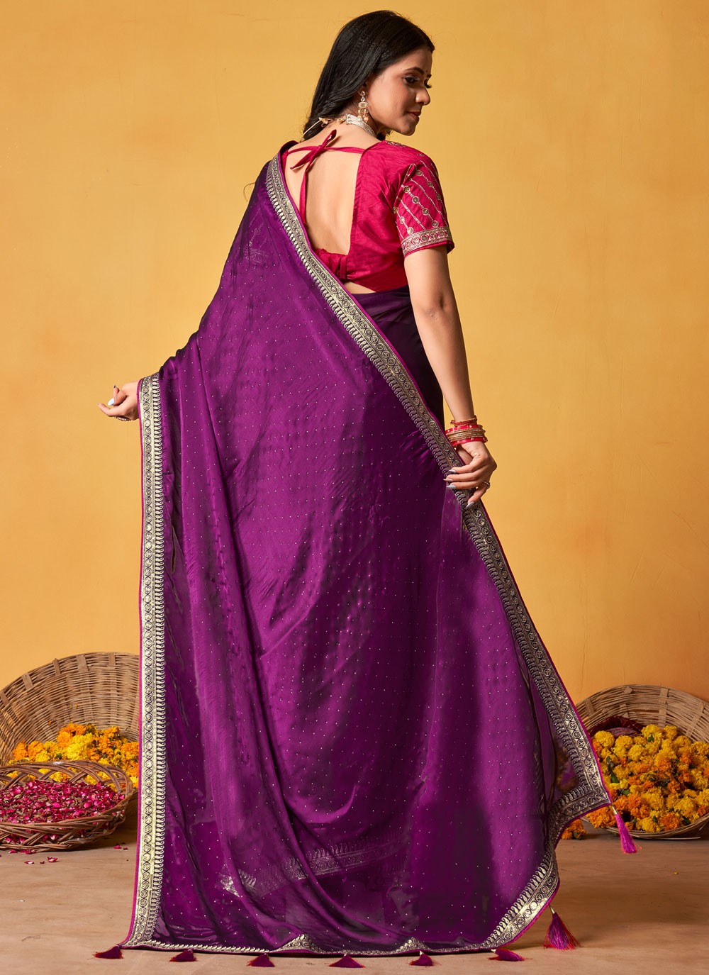 Classic Saree Border Work Purple Rangoli S12685