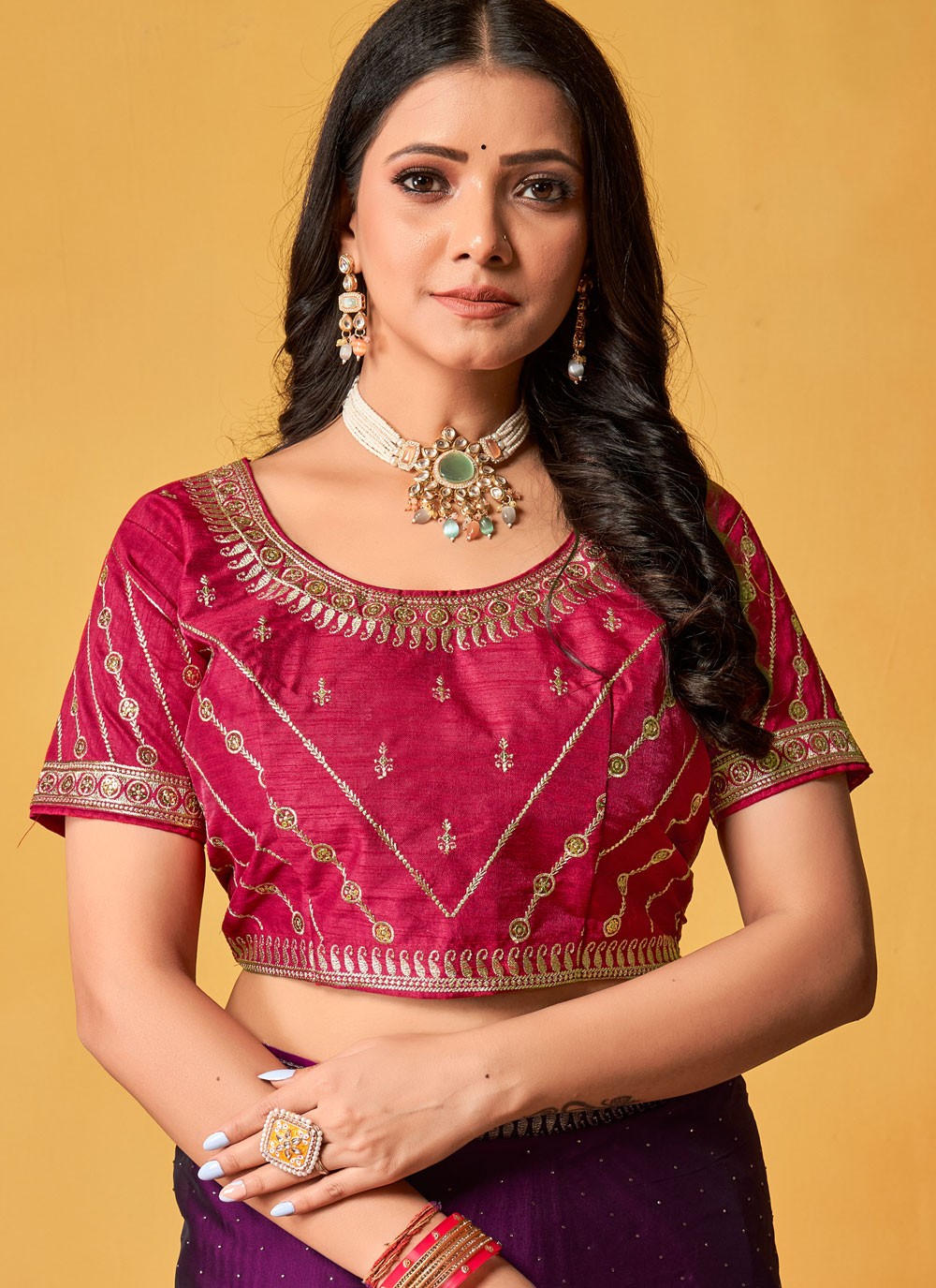 Classic Saree Border Work Purple Rangoli S12685