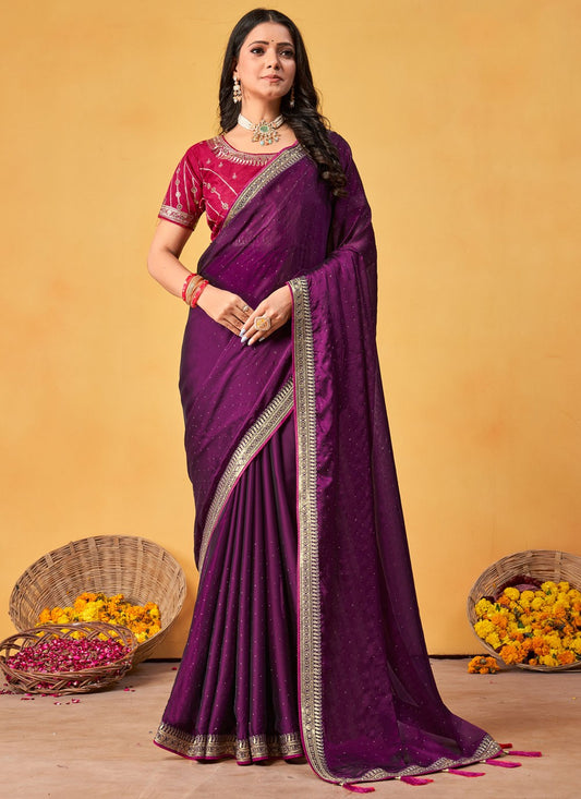 Classic Saree Border Work Purple Rangoli Saree S12685