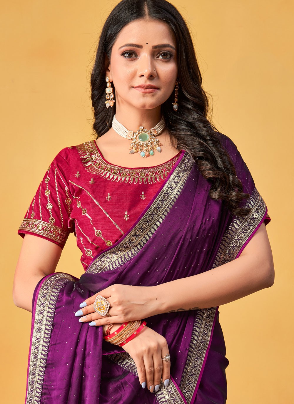 Classic Saree Border Work Purple Rangoli Saree S12685