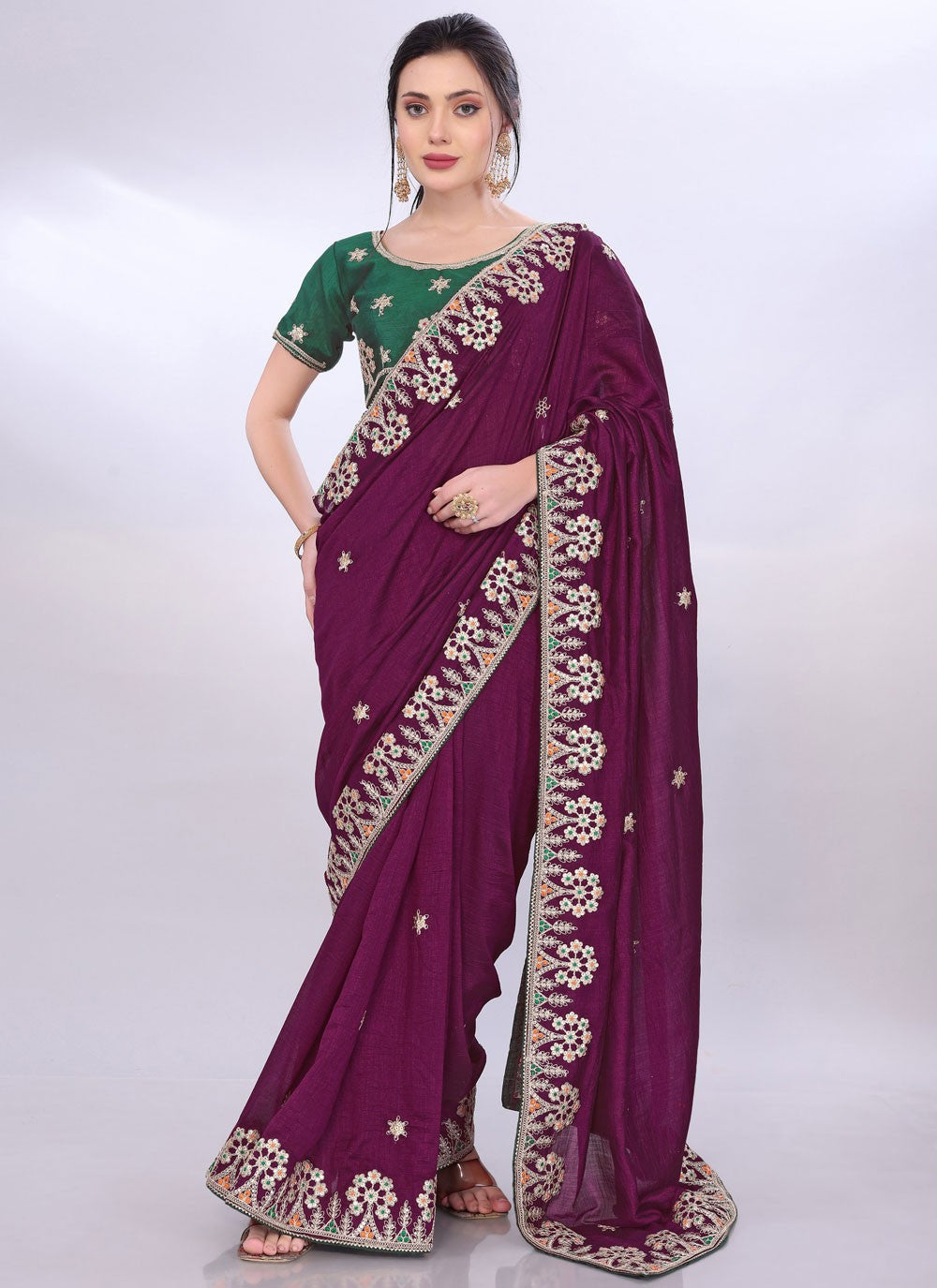 Embroidered Silk Purple Saree S13824