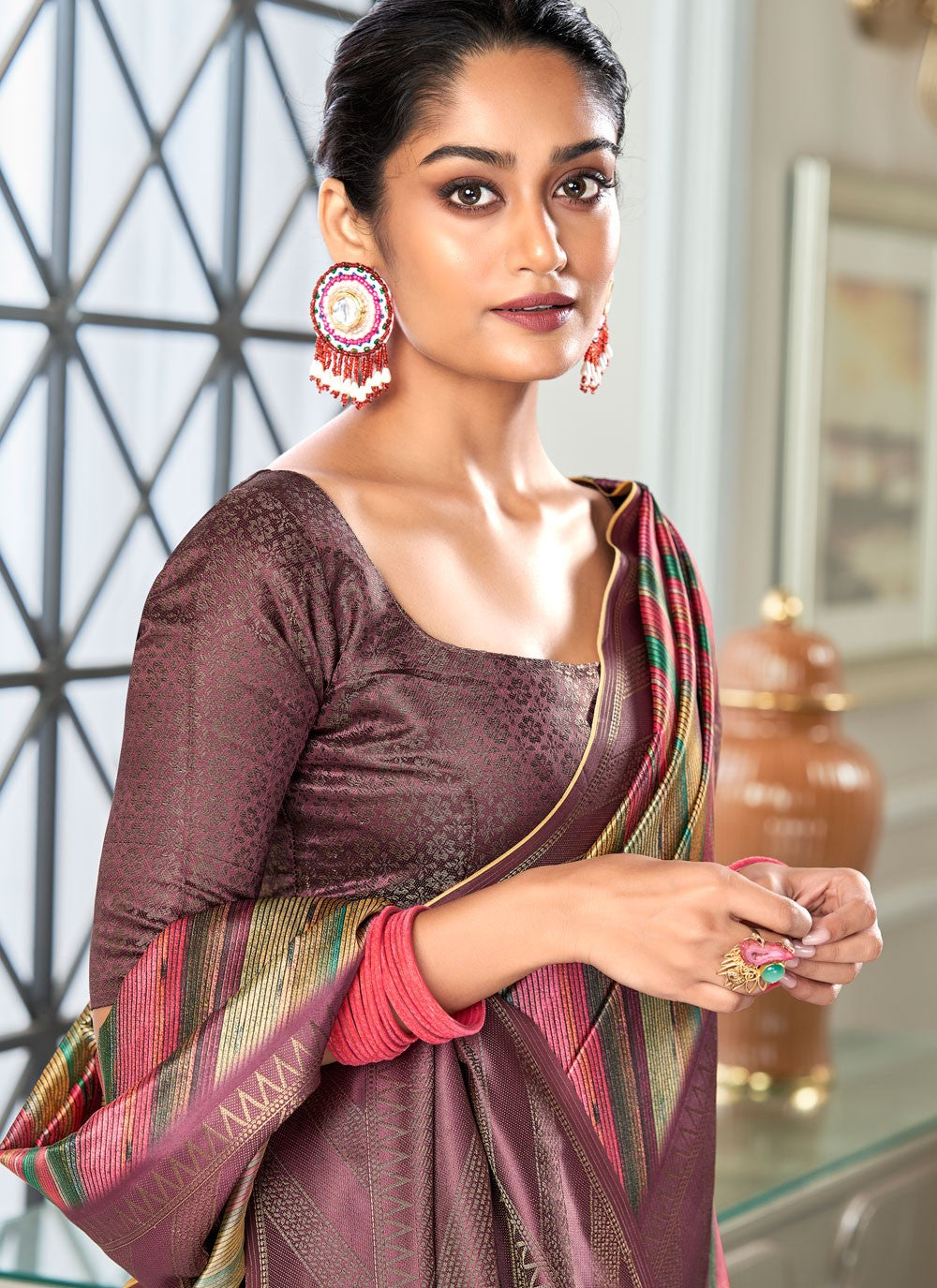 Printed Handloom Silk Purple Saree S14241