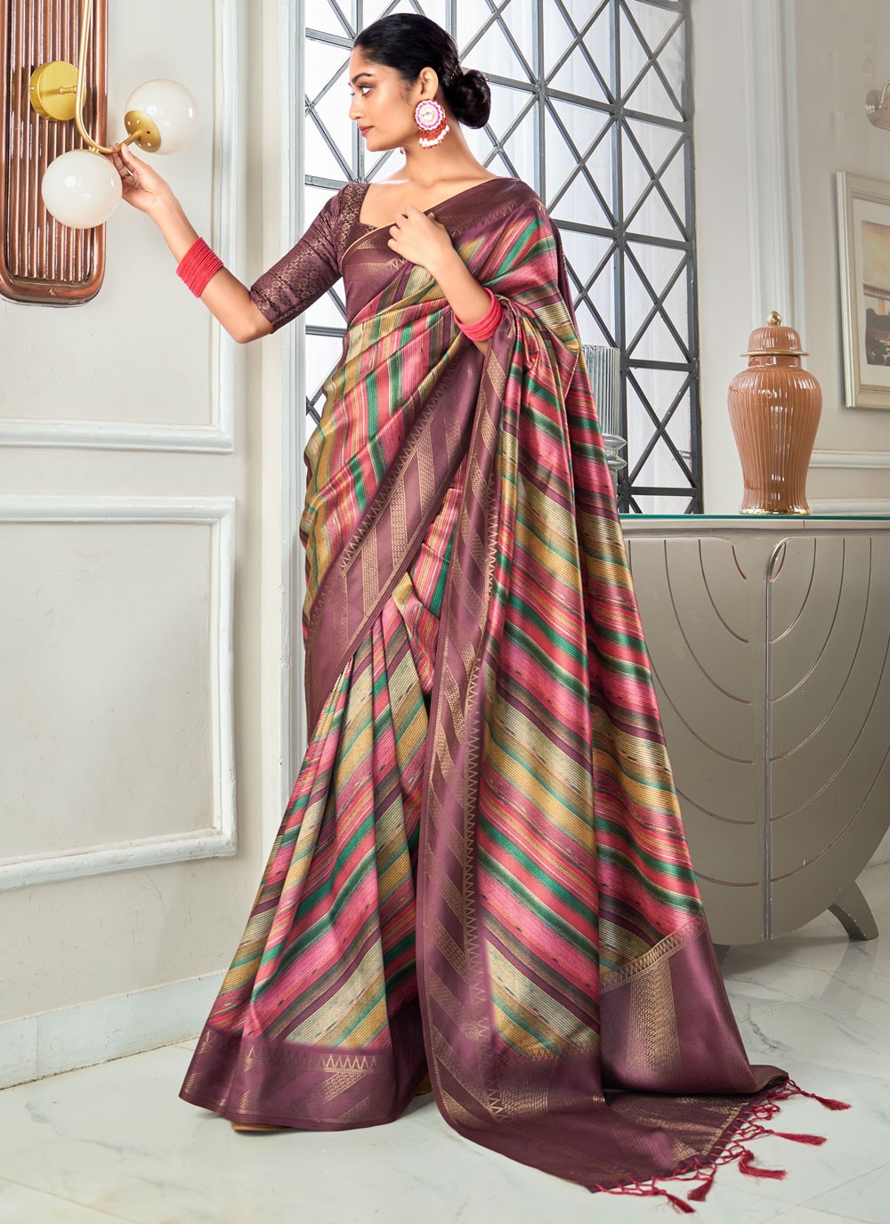 Printed Handloom Silk Purple Saree S14241