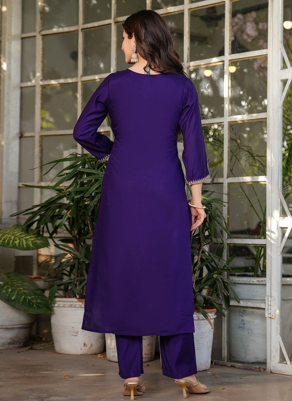 Embroidered Chanderi Purple Salwar Suit T6085