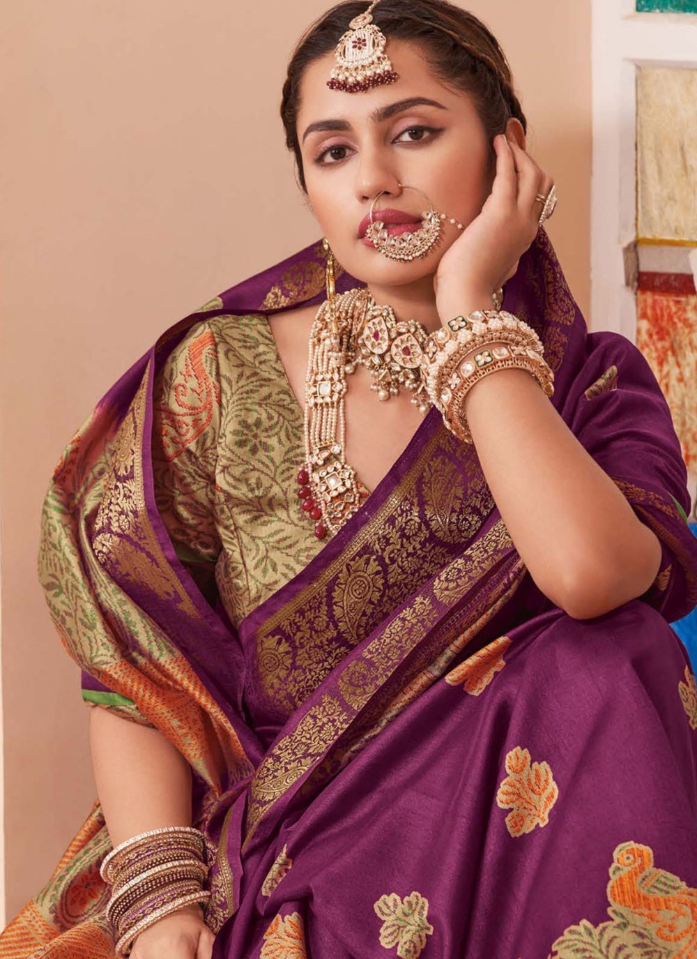 Classic Saree Paisley Printed Purple Silk Saree S12801