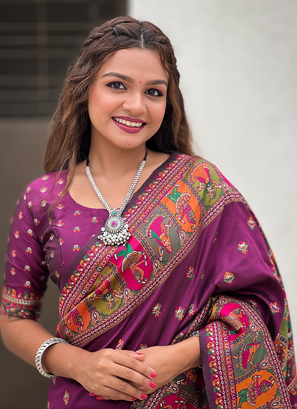 Contemporary Kashmiri Pashmina, Silk Saree - S8739