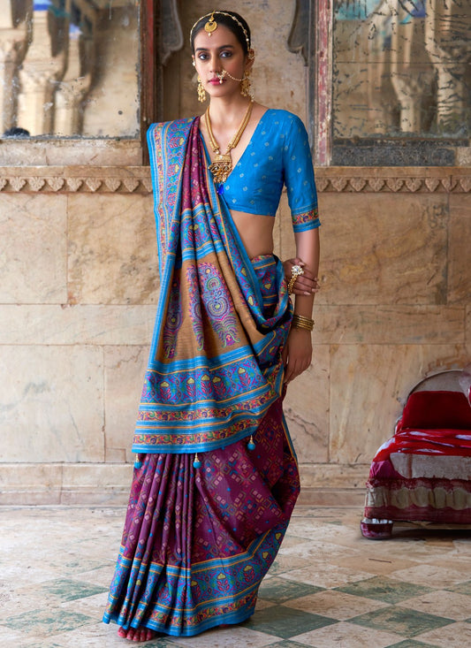 Purple Silk Traditional Saree Patola Print S20314