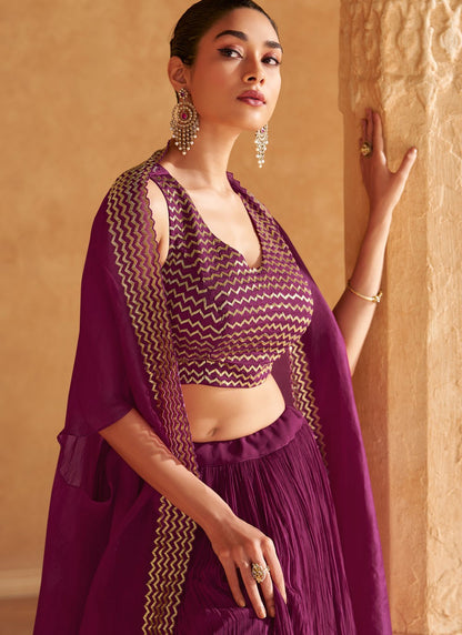 Plain Chinon, Silk Purple Lehenga - L3318