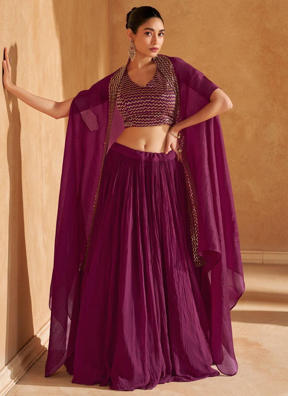 Plain Chinon, Silk Purple Lehenga - L3318