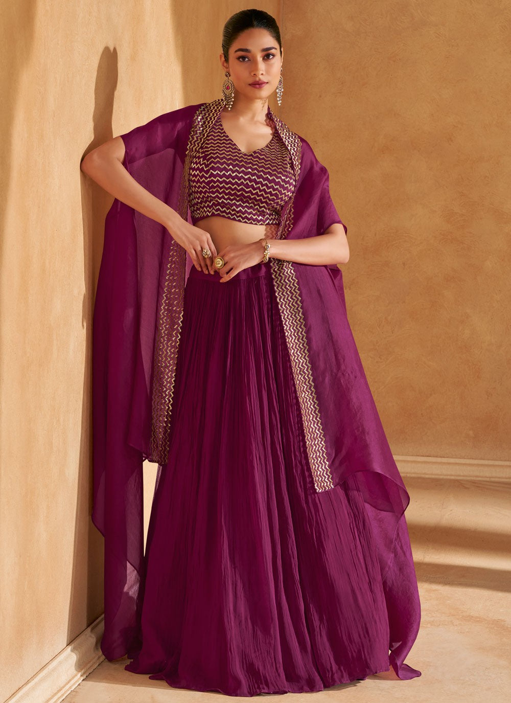 Plain Chinon, Silk Purple Lehenga - L3318