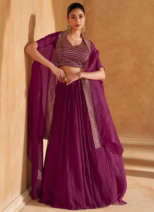 Plain Chinon, Silk Purple Lehenga - L3318