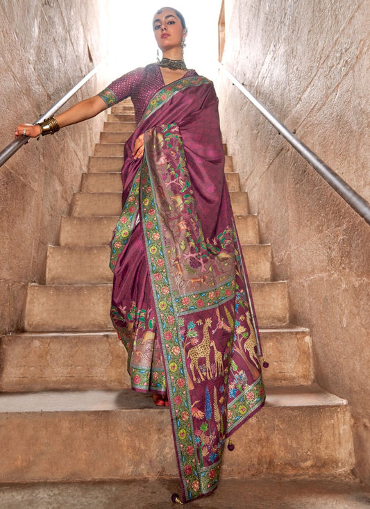 Purple Silk Classic Saree Printed S19653