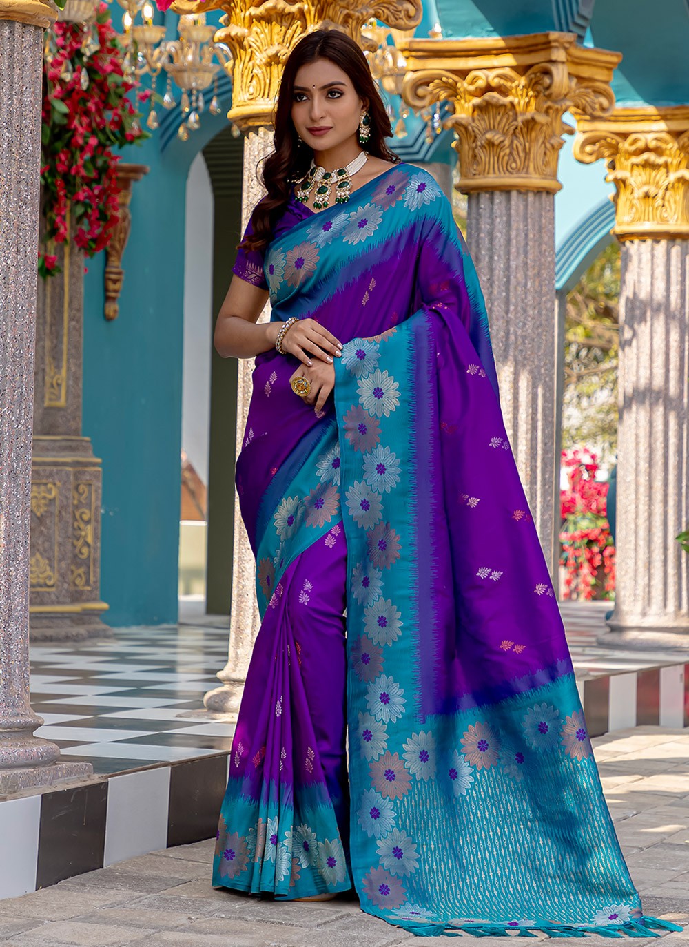Contemporary Printed Purple Silk S12564