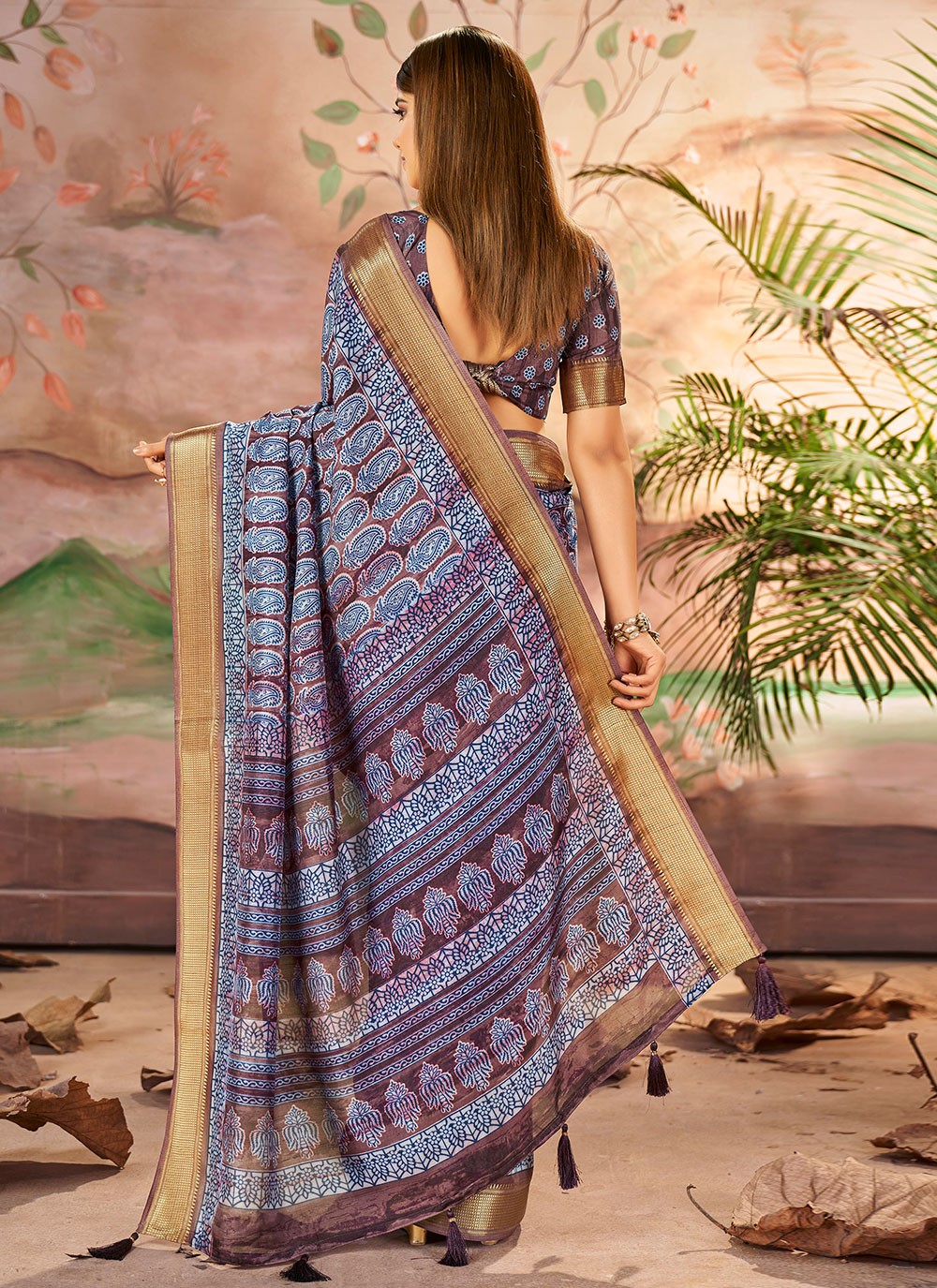 Printed Silk Purple Contemporary Saree S15375