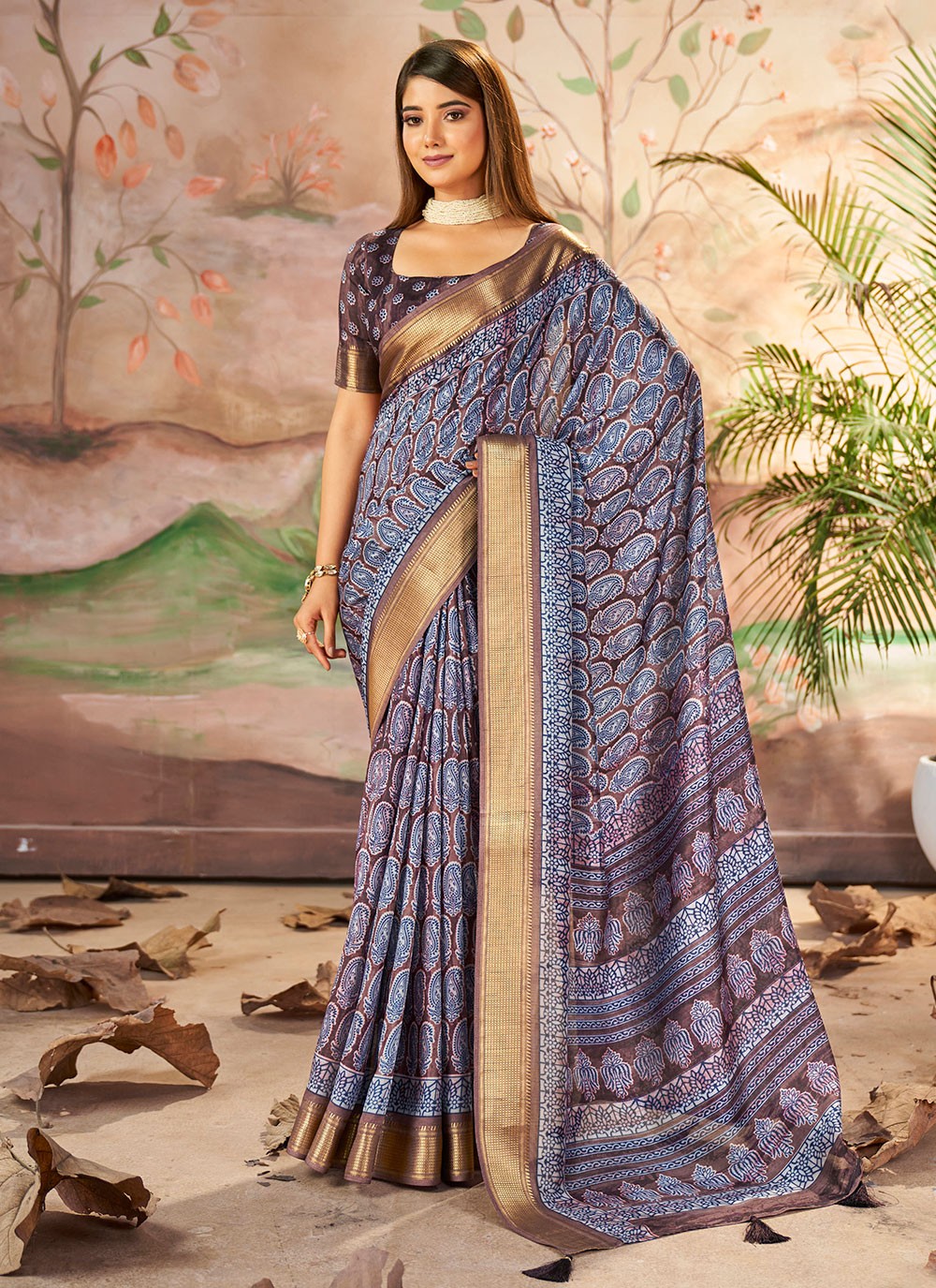 Printed Silk Purple Contemporary Saree S15375