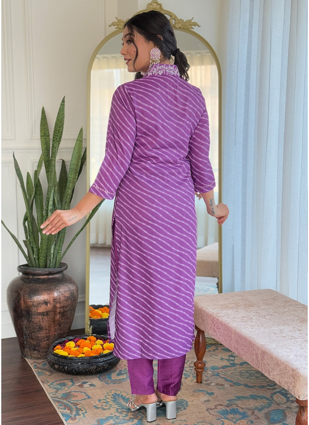 Embroidered Muslin Purple Pant Style Suit T6032