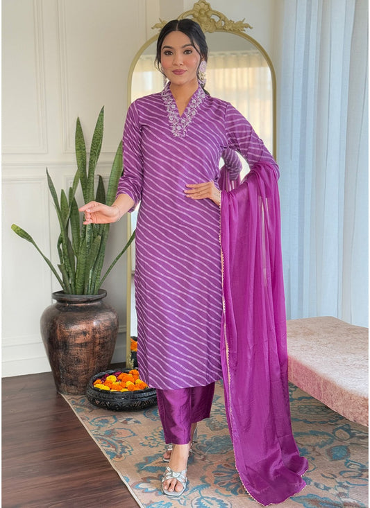 Embroidered Muslin Purple Pant Style Suit T6032
