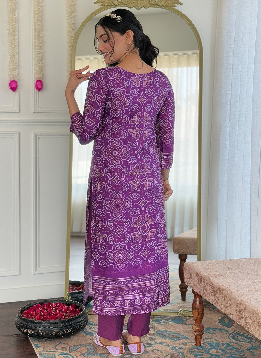 Hand Embroidery Pure Crepe Purple Salwar Suit T6104