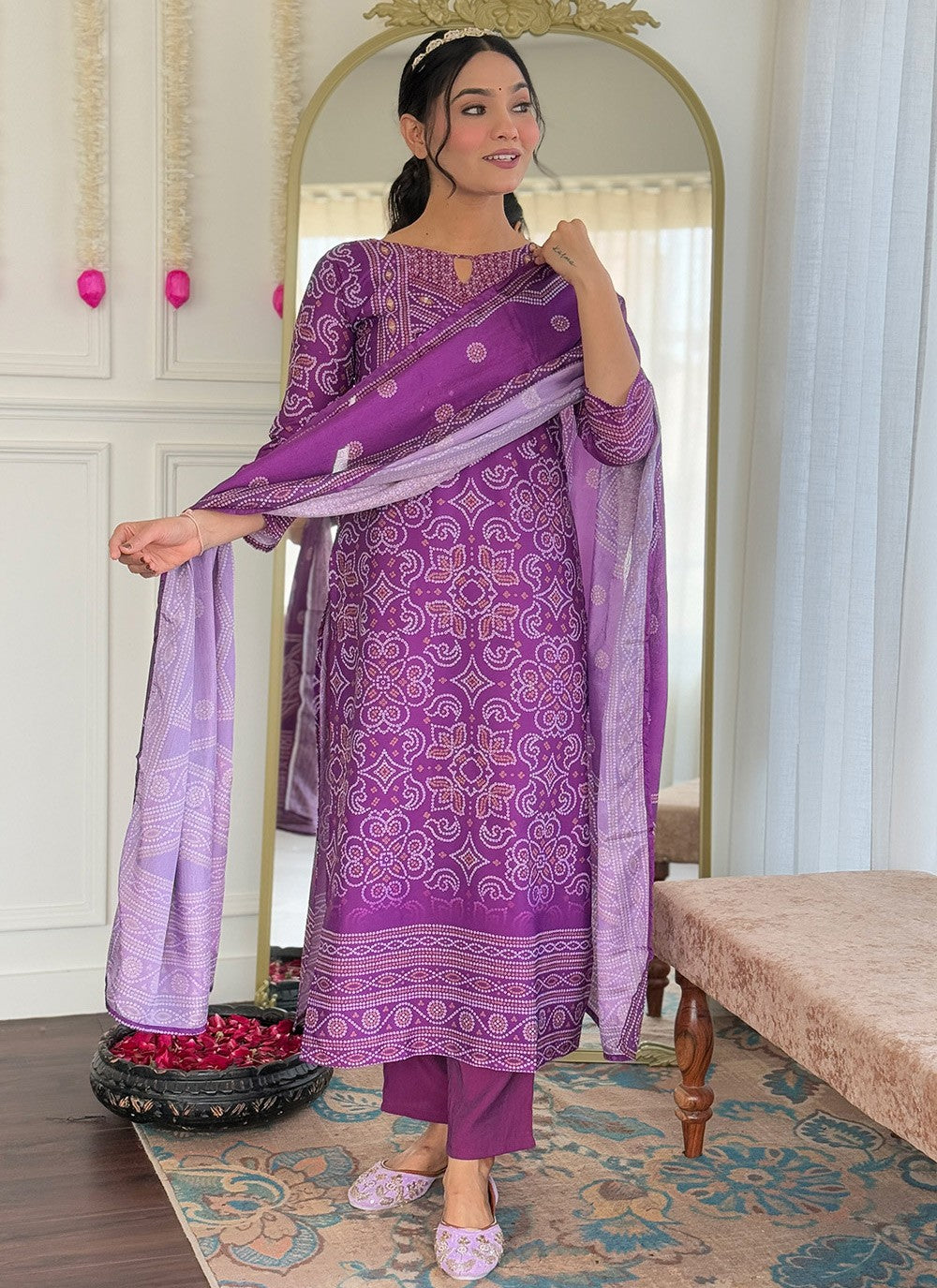 Hand Embroidery Pure Crepe Purple Salwar Suit T6104