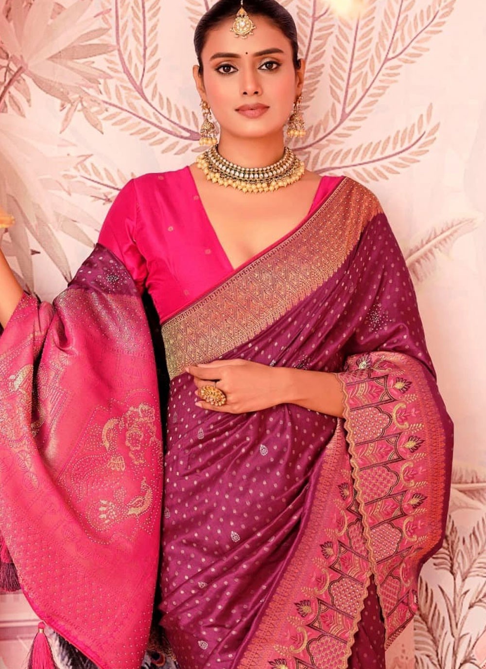 Contemporary Embroidered Purple Pure Dola Saree S12695