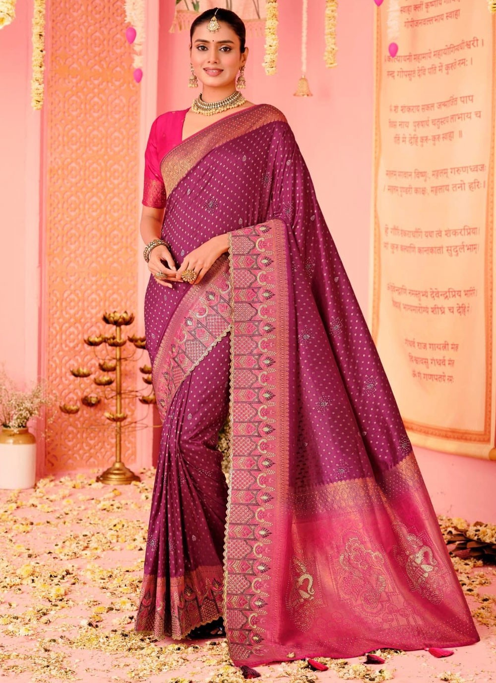 Contemporary Embroidered Purple Pure Dola S12695