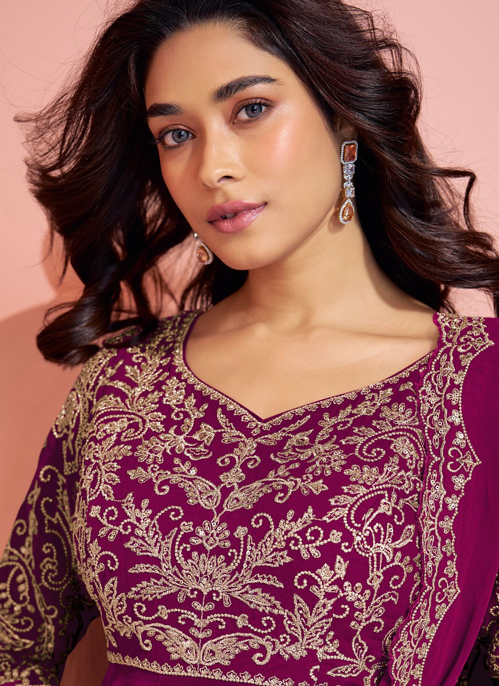 Sharara Suit Embroidered Purple Pure Georgette T5907