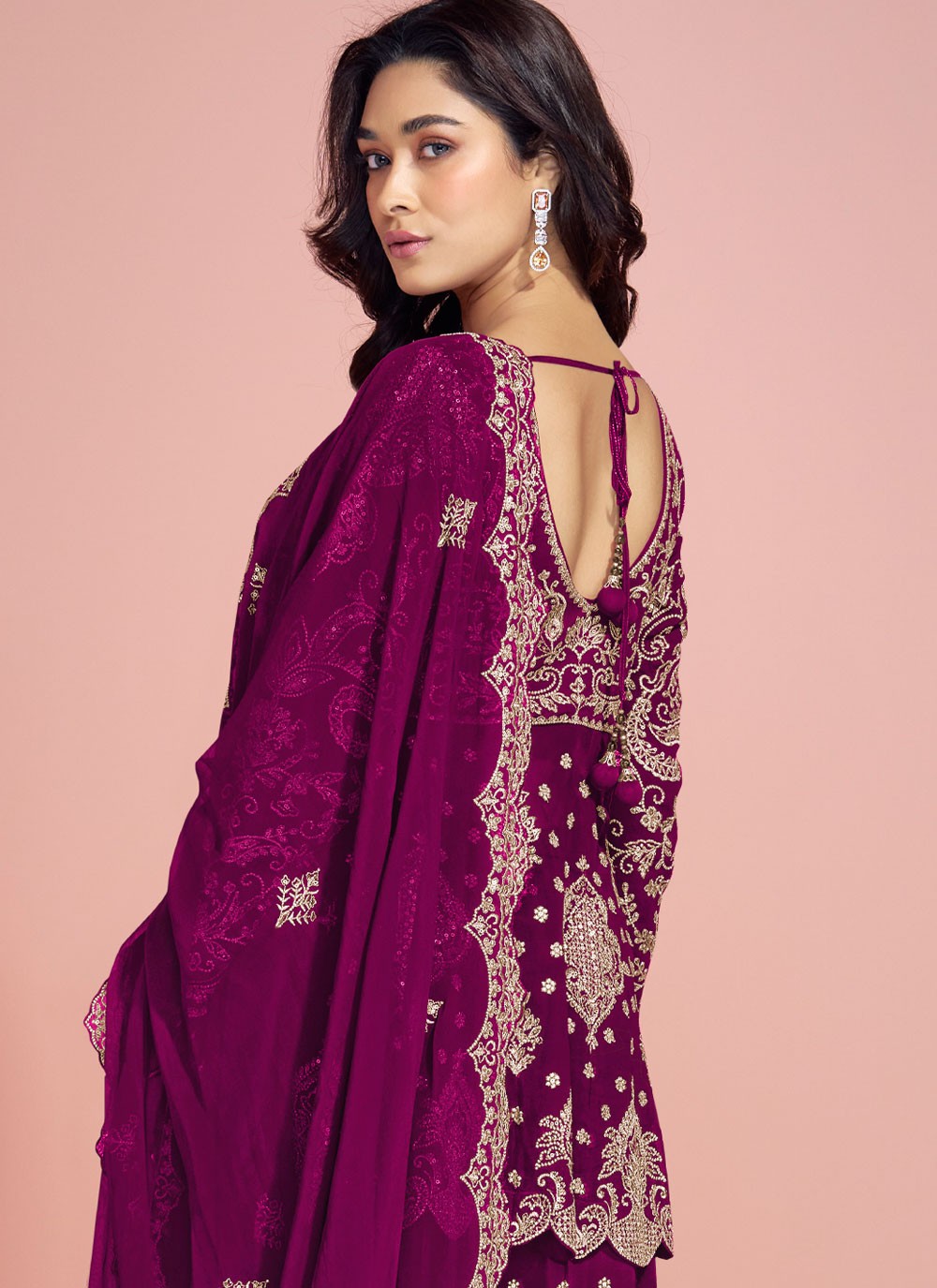 Sharara Suit Embroidered Purple Pure Georgette T5907