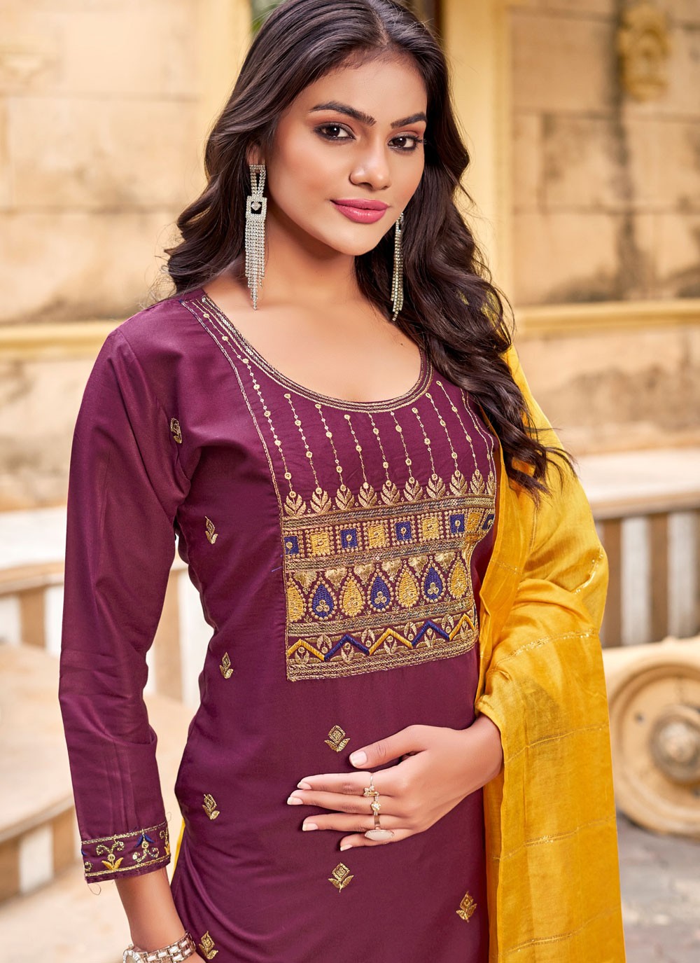 Embroidered Rayon Pant Style Suit - T4747