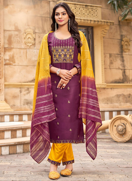 Salwar Suit Embroidered Purple Rayon T5037