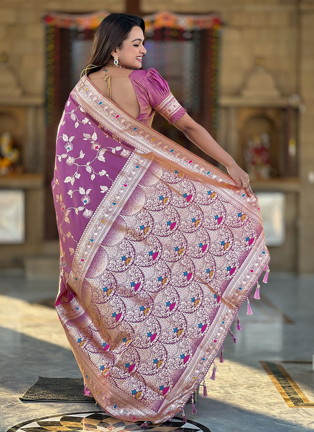 Purple Banarasi Silk Classic Saree Jacquard Work S16586