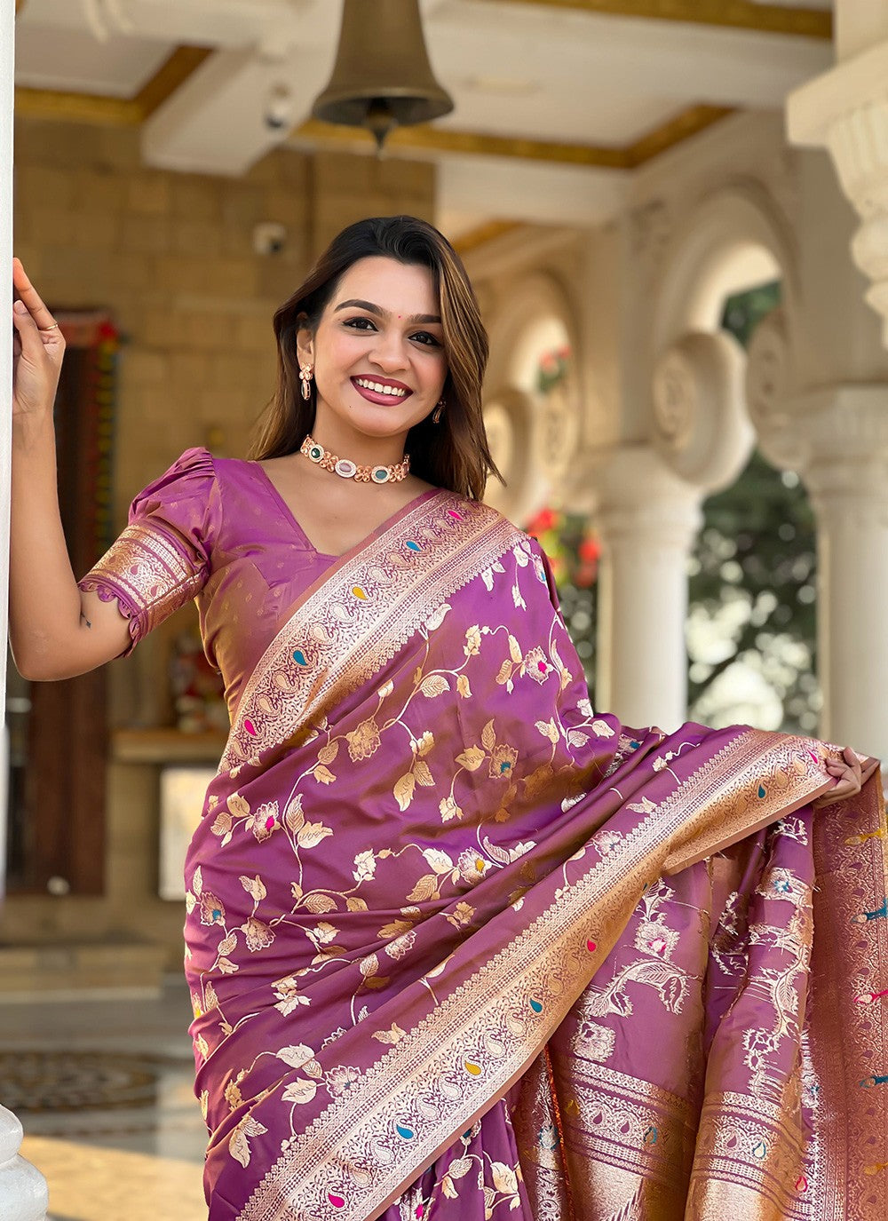 Purple Banarasi Silk Classic Saree Jacquard Work S16586