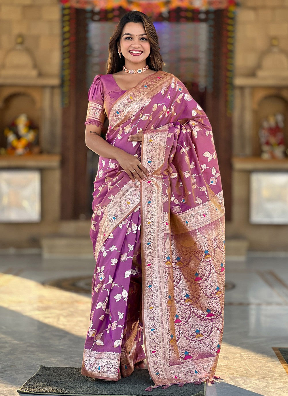 Purple Banarasi Silk Classic Saree Jacquard Work S16586