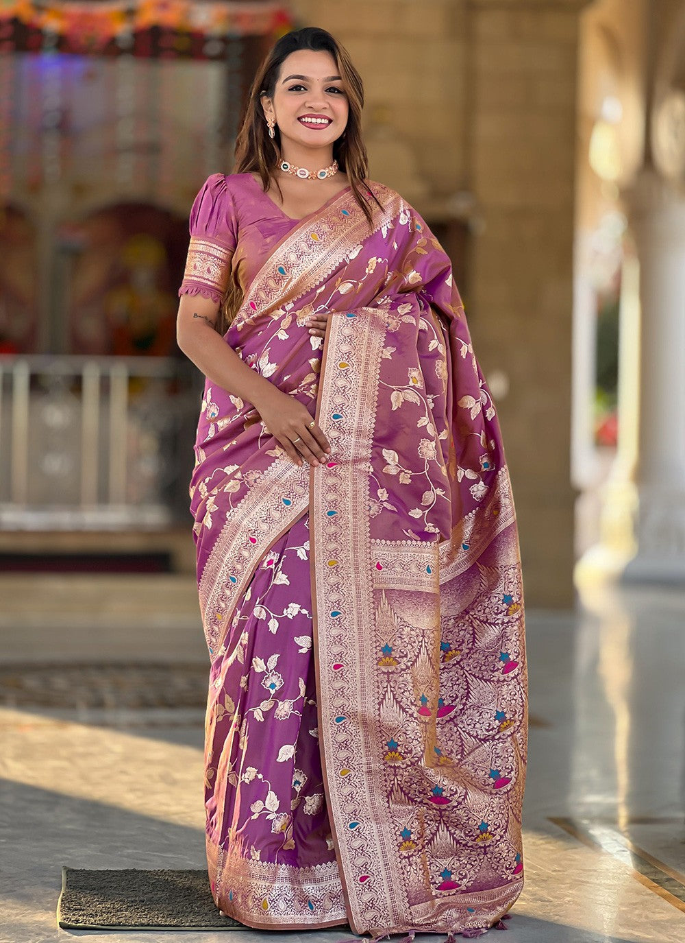 Purple Banarasi Silk Classic Saree Jacquard Work S16586