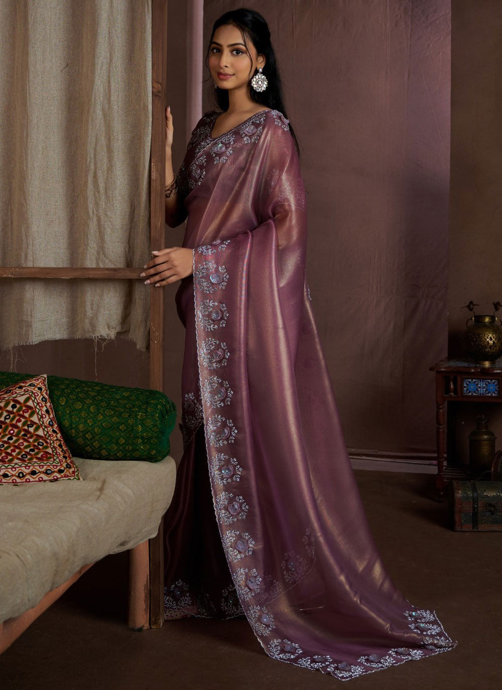 Cutdana, Sequins, Swarovski Fancy Fabric Saree - S11581