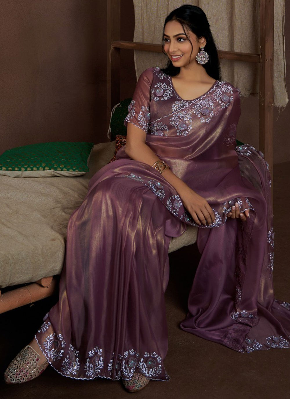 Cutdana, Sequins, Swarovski Fancy Fabric Saree - S11581